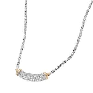 14K Gold Two Tone Pave Bar Necklace